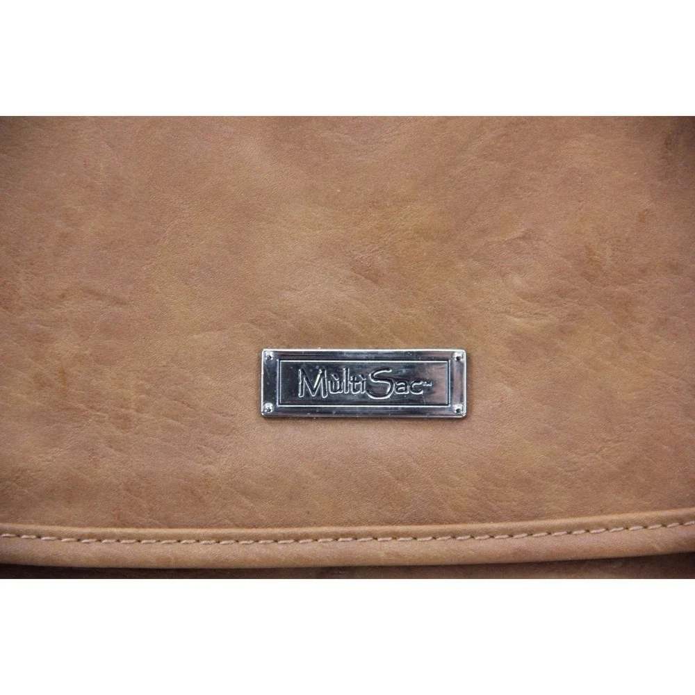 MultiSac Shoulder Purse Laptop Bag Tan Leather Look Several Compartments Classic